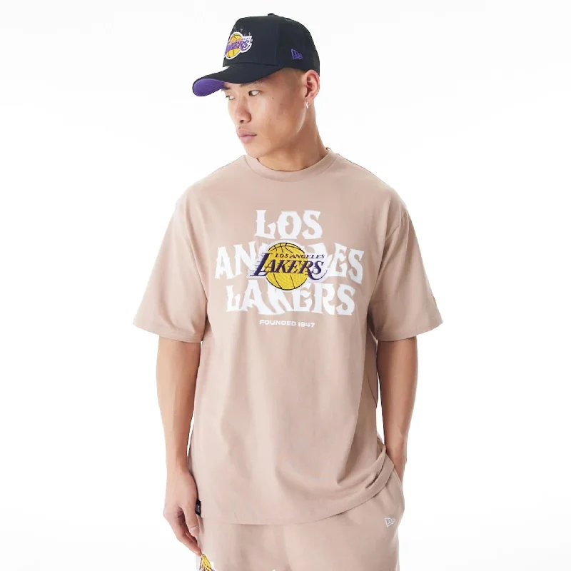 Weekend Bargains to Sizzle LA Lakers NBA Graphic Beige Oversized T-Shirt
