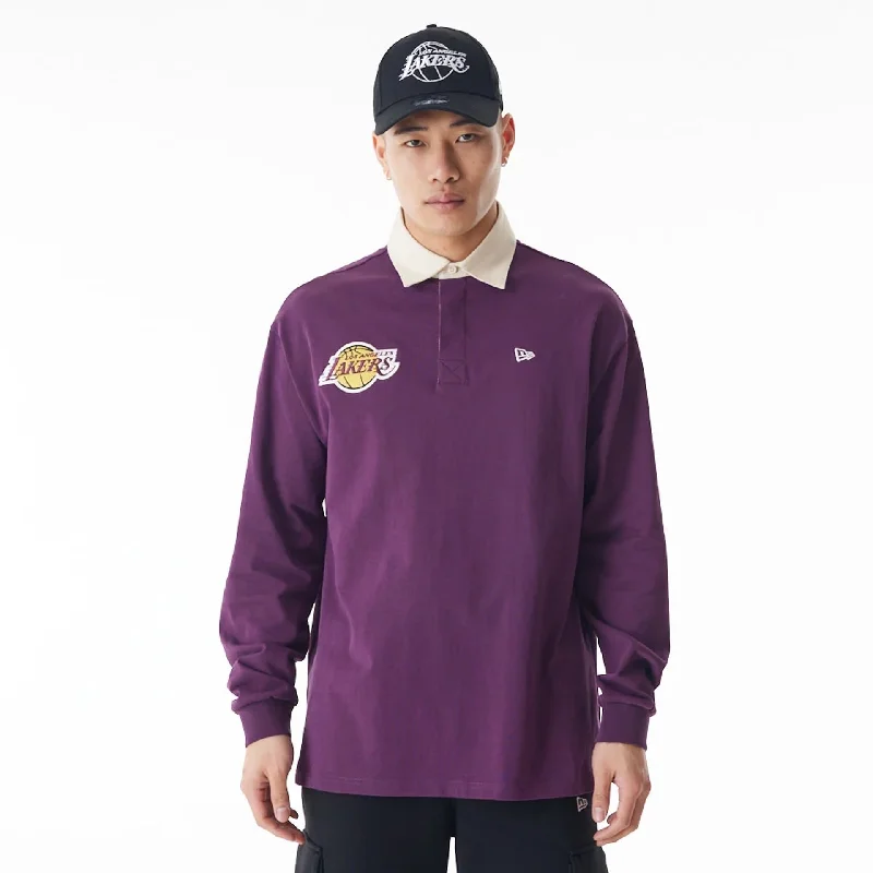 Weekend Discounts You Deserve LA Lakers NBA Lifestyle Dark Purple Rugby Shirt