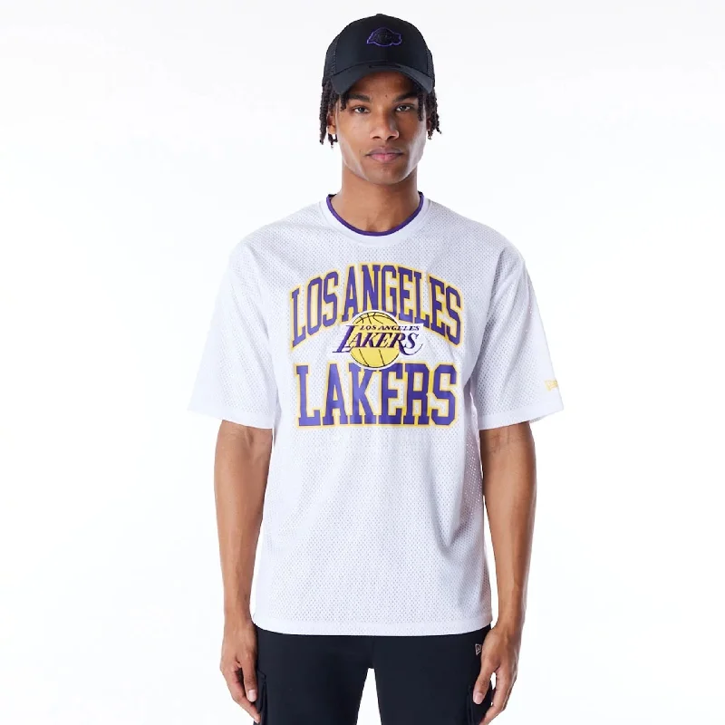 Your Weekend, Your Savings LA Lakers NBA Patch White Oversized Mesh T-Shirt
