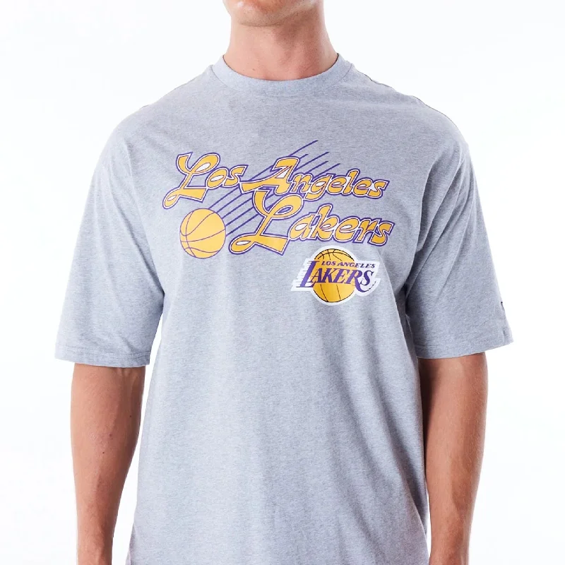 Weekend Deals That Spark LA Lakers NBA Script Grey Oversized T-Shirt