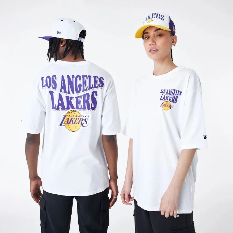 Special Savings LA Lakers NBA Script White Oversized T-Shirt