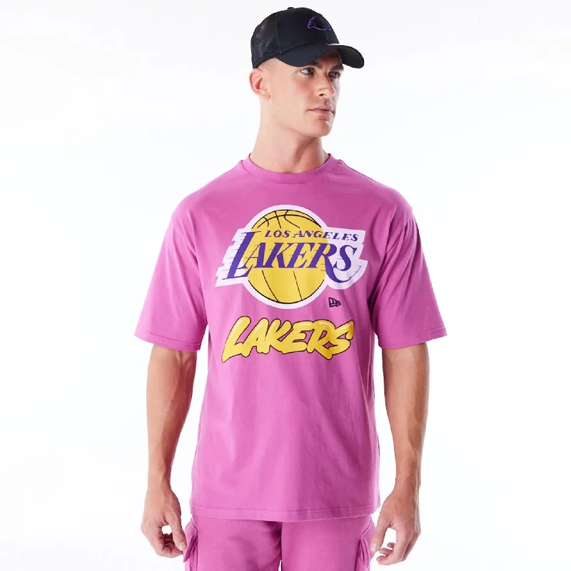 Weekend Discounts to Love LA Lakers NBA Wordmark Purple Oversized T-Shirt