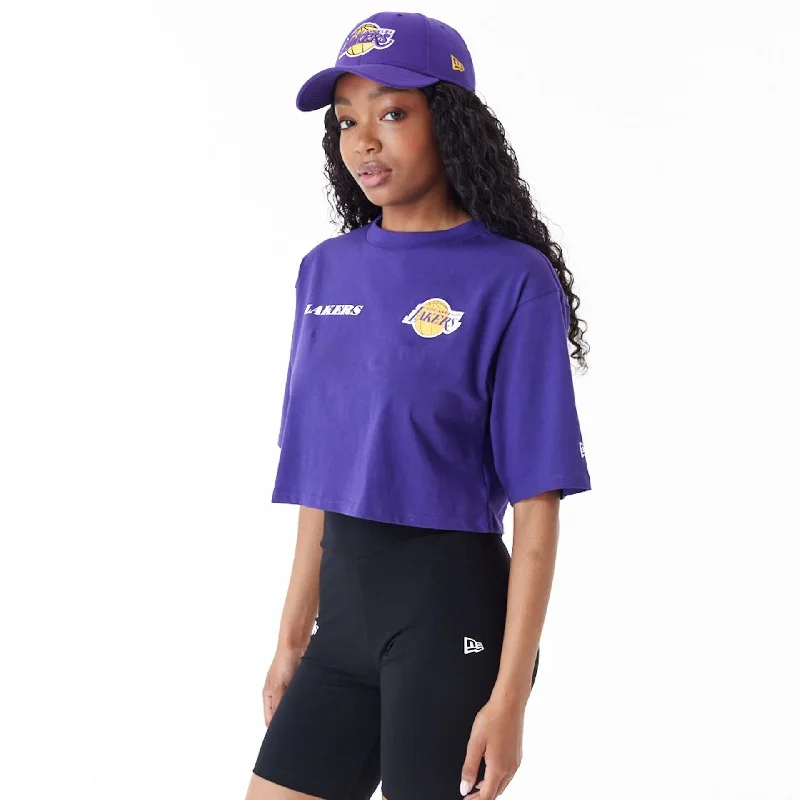 Hurry In LA Lakers Womens NBA Team Logo Purple Crop T-Shirt
