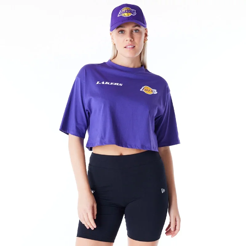 Weekend Specials Just for You LA Lakers Womens NBA Team Logo Wordmark Purple Crop T-Shirt