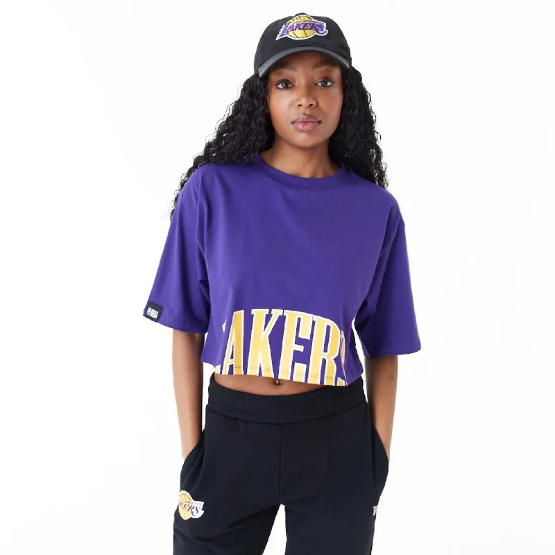 Price Smash LA Lakers Womens NBA Team Wordmark Purple Crop T-Shirt