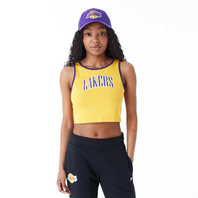 Extra Discounts LA Lakers Womens Womens NBA Team Wordmark Yellow Crop Tank Top