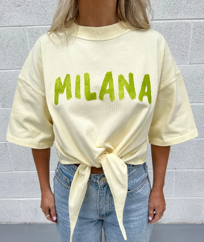 Deep Discounts Lemon Tie Cropped Heavyweight T-shirt.