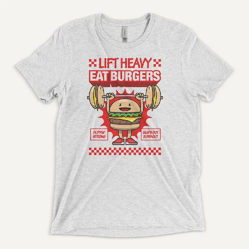 Overstock Clearance Lift Heavy Eat Burgers Men’s Triblend T-Shirt