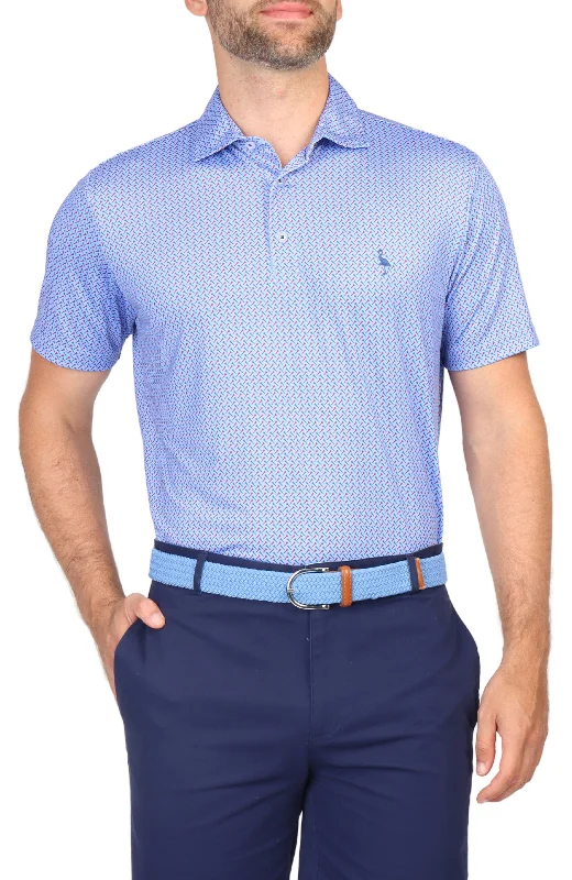 Deal Alert Light Blue Golf Tee Print Performance Polo