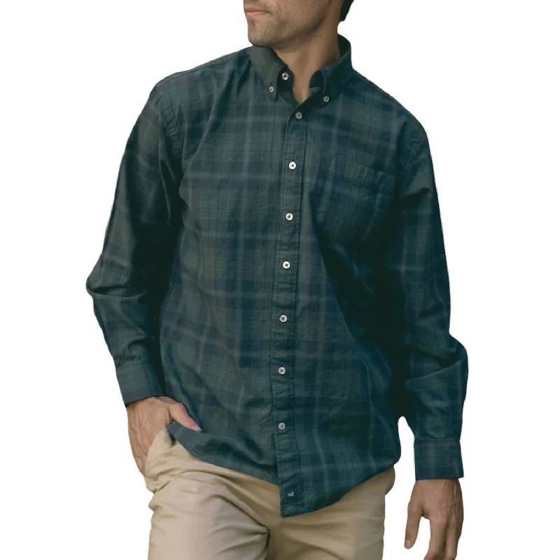 Best Seller Lubbock Washed Plaid Dress Shirt In Navy/dark Green
