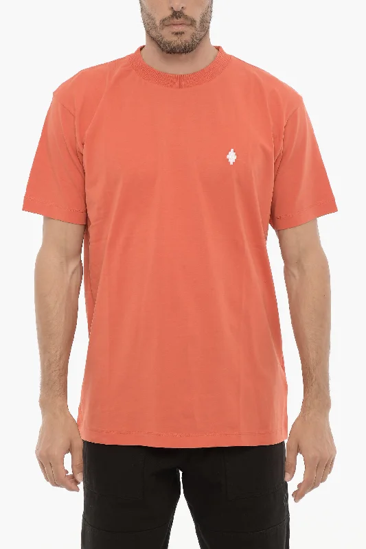 Limited Availability Marcelo Burlon Solid Color Crew-neck T-Shirt with Cross Embroidery