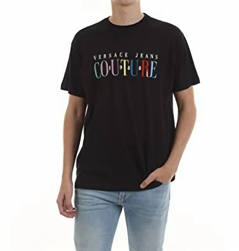 Discount Deals Men Colorful Logo Short Sleeve Cotton T-Shirt In Black