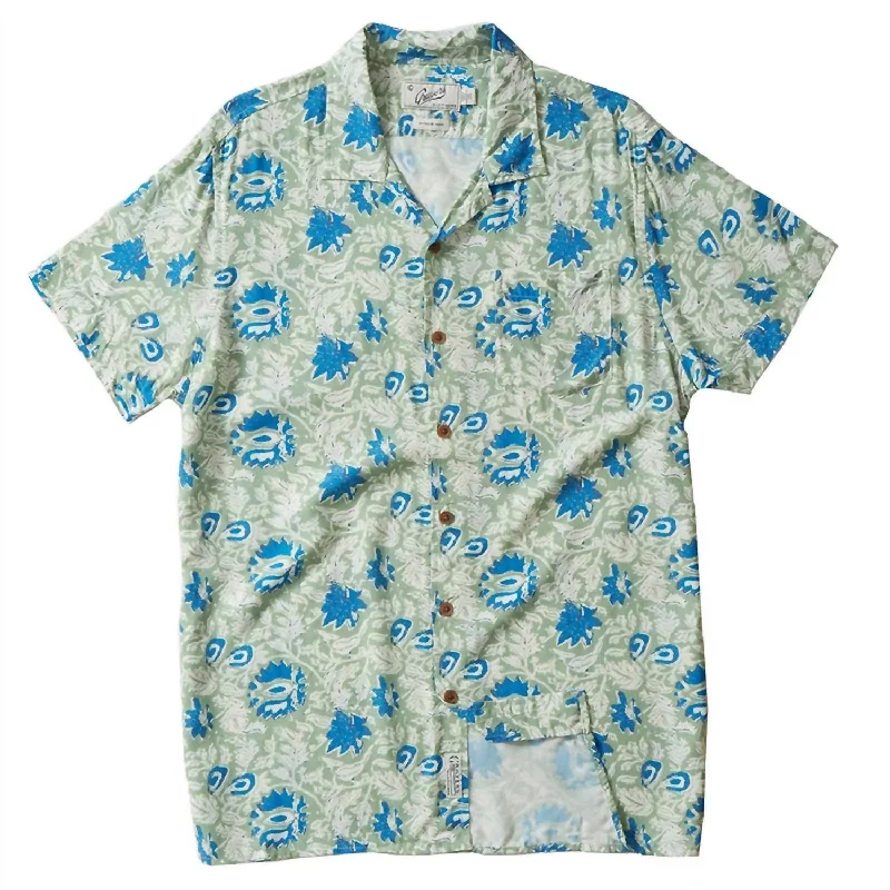 Weekend Discounts to Love Men Vintage Hawaiian Batik Print Shirt In Green/light Blue