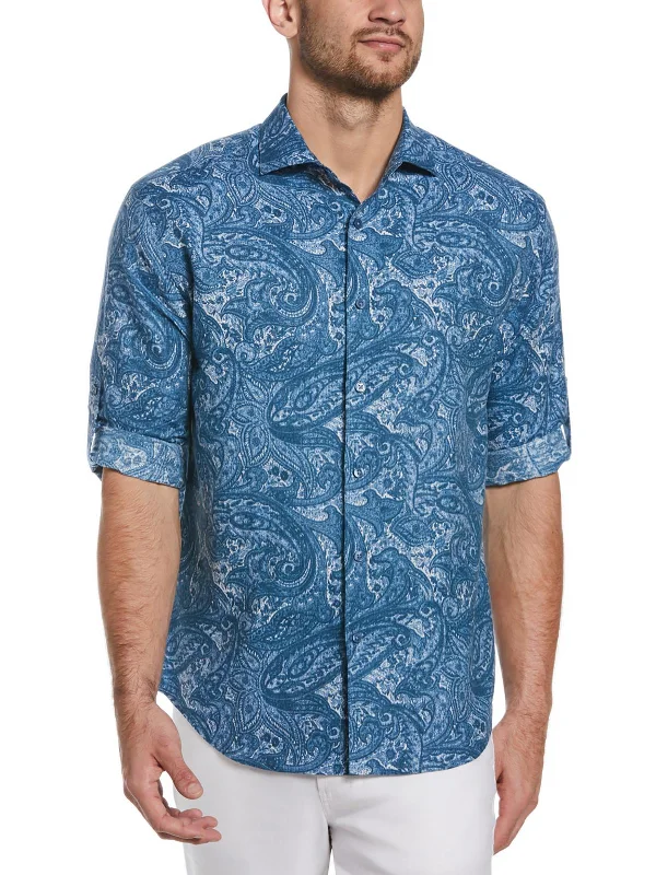 Epic Value Mens Paisley Linen Button-Down Shirt