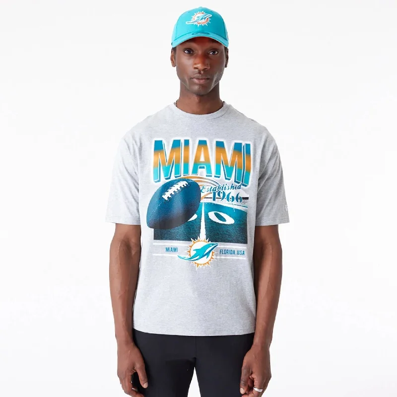 Stock Up and Save Miami Dolphins NFL Team Graphic Grey Oversized T-Shirt