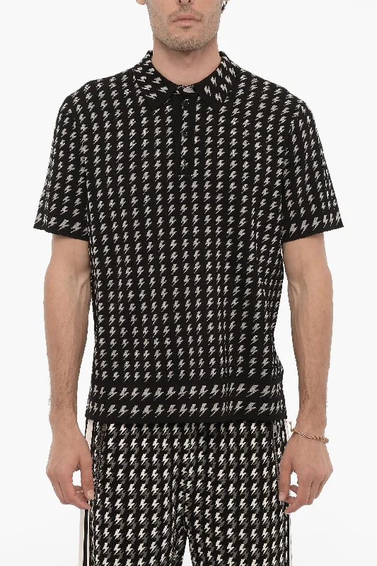 Weekend Flash Sale Neil Barrett Blouson Fit Polo Shirt with All-Over Thunderbolt Embroiderie