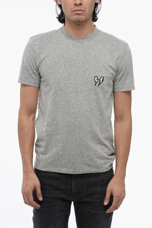 Grand Opening Sale Neil Barrett Crew Neck DOUBLE BOLT Cotton T-Shirt with Embroidery