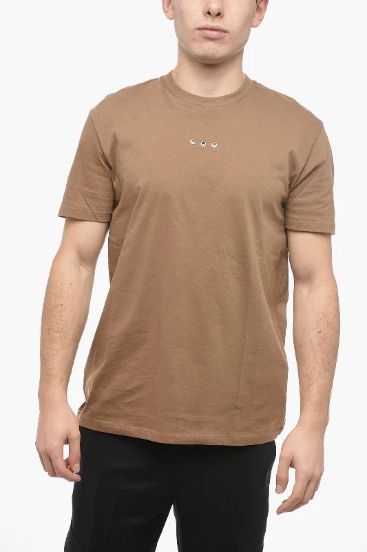 Crazy Savings Neil Barrett Crew Neck EYELET T-Shirt with Decorative Detail