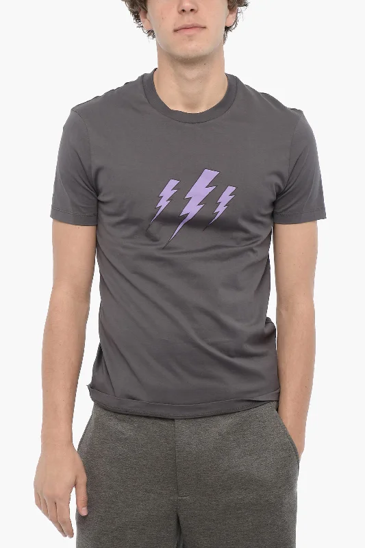 Unbeatable Deal Neil Barrett Crew Neck PURPLE BOLT Cotton T-Shirt