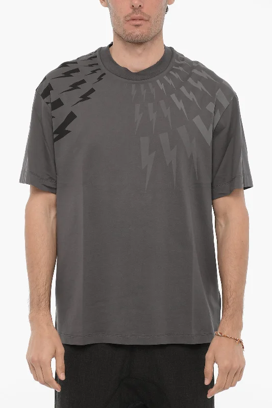 Epic Deals Neil Barrett Easy Fit Crew-Neck T-shirt with Ton-On-Ton Print