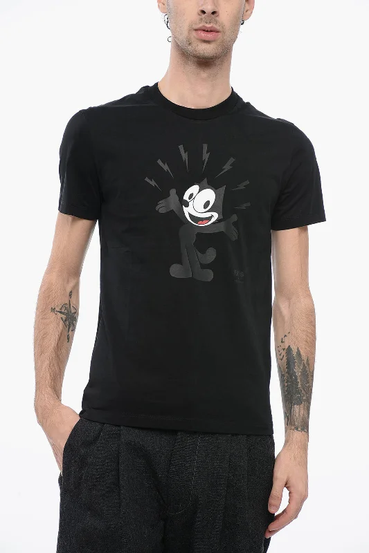 Deal of the Day Neil Barrett Felix The Cat Solid Color Crew-Neck T-Shirt With Frontal Pri Xs Standard Size