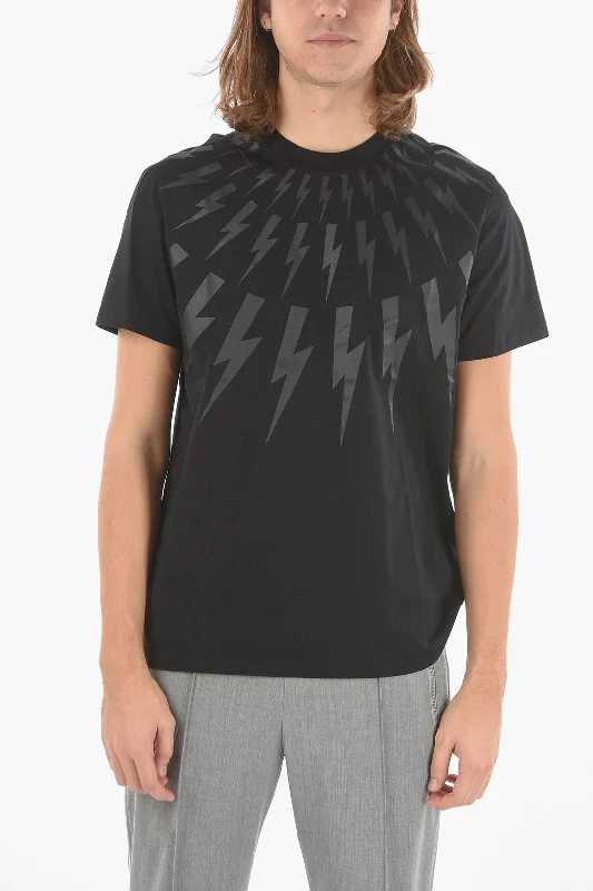 Limited Time Neil Barrett Jersey FAIR-ISLE THUNDERBOLT Crewneck T-shirt with Tone-on-t
