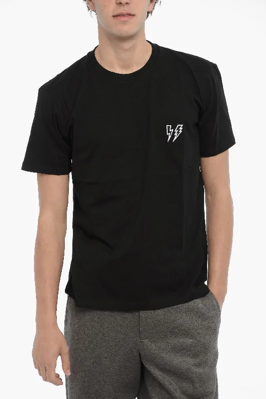 Weekend Bargains to Relish Neil Barrett Slim Fit Crew-neck T-Shirt with Thunderbolts Embroidery