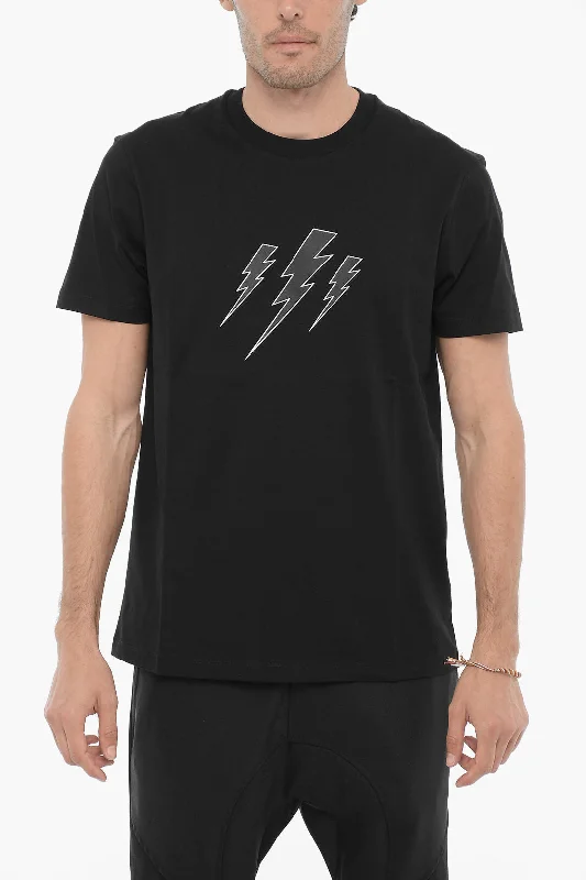 Weekend Offers You Can't Ignore Neil Barrett Slim Fit Crew-neck T-Shirt with Thunderbolts Print