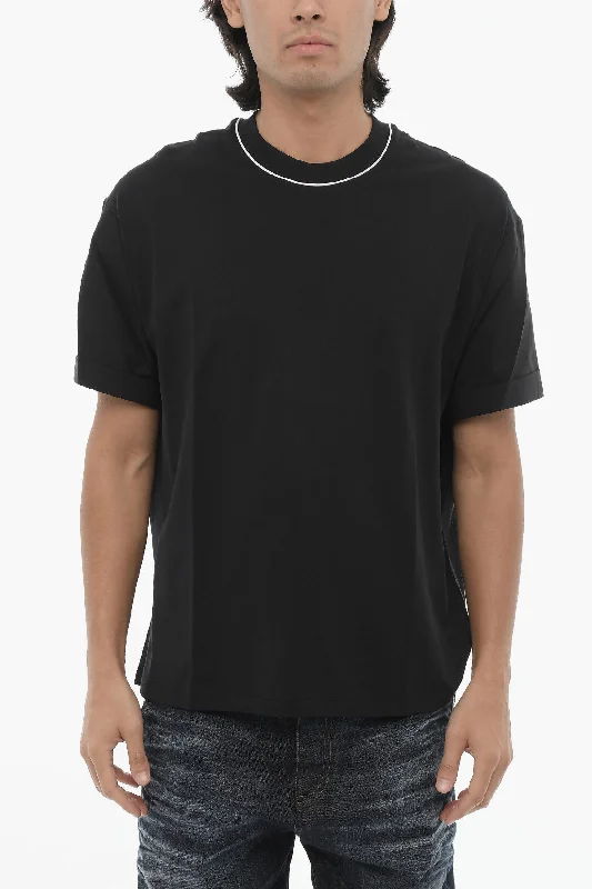 Buy Now Neil Barrett Solid Color Easy Fit Crew-neck T-Shirt with Shirting Sleeves