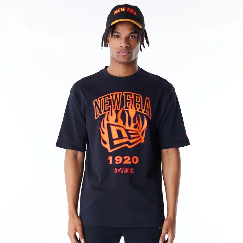 Early Bird Discount New Era Flag Flame Black Oversized T-Shirt