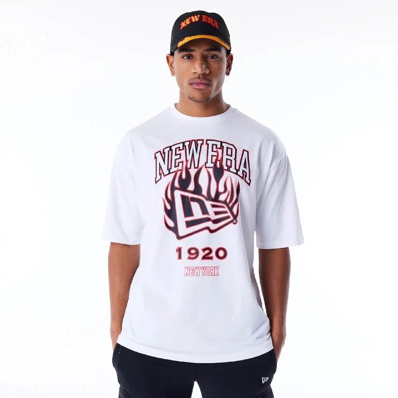 Weekend Bargains to Celebrate New Era Flag Flame White Oversized T-Shirt