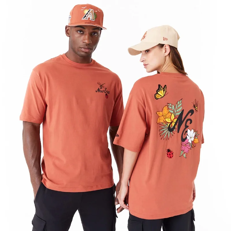 Markdowns New Era Floral Graphic Brown Oversized T-Shirt