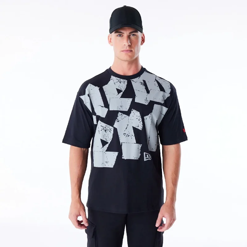 Big Discounts New Era Font Graphic Black Oversized T-Shirt