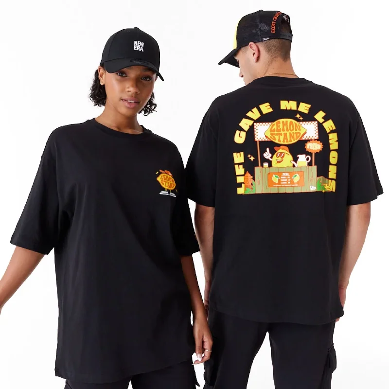Factory Direct Sale New Era Lemon Stand Fruit Graphic Black Oversized T-Shirt