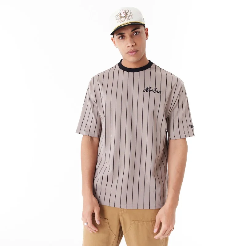 Time-Limited Offer New Era Pinstripe Brown Oversized T-Shirt