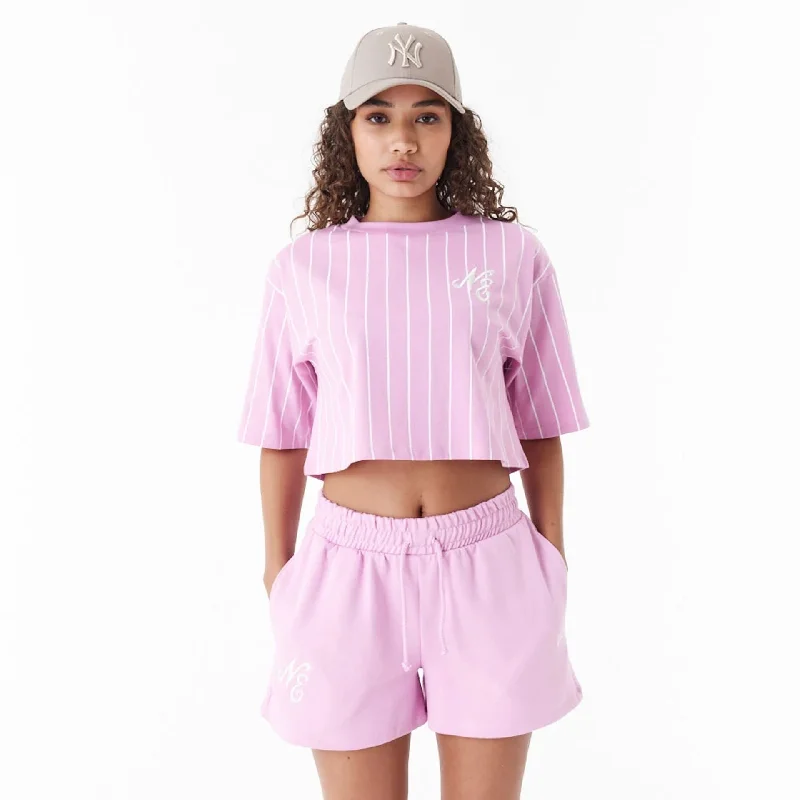 Discount Deals New Era Pinstripe Pink Womens Crop T-Shirt