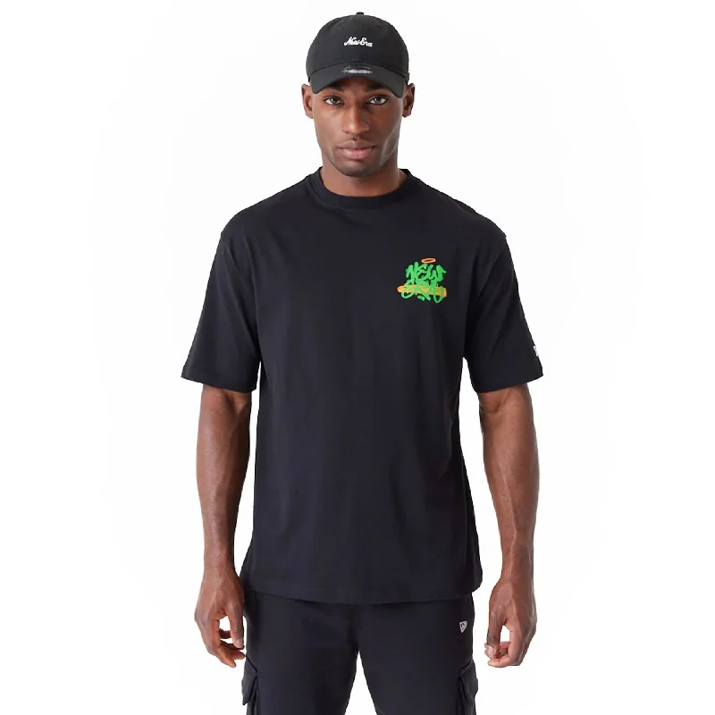 Super Sale New Era Spray Graphic Black Oversized T-Shirt