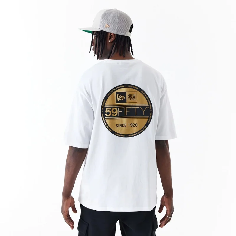 Special Price New Era Sticker White Oversized T-Shirt