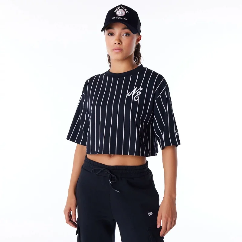 Savings Galore New Era Womens Pinstripe Black Crop T-Shirt