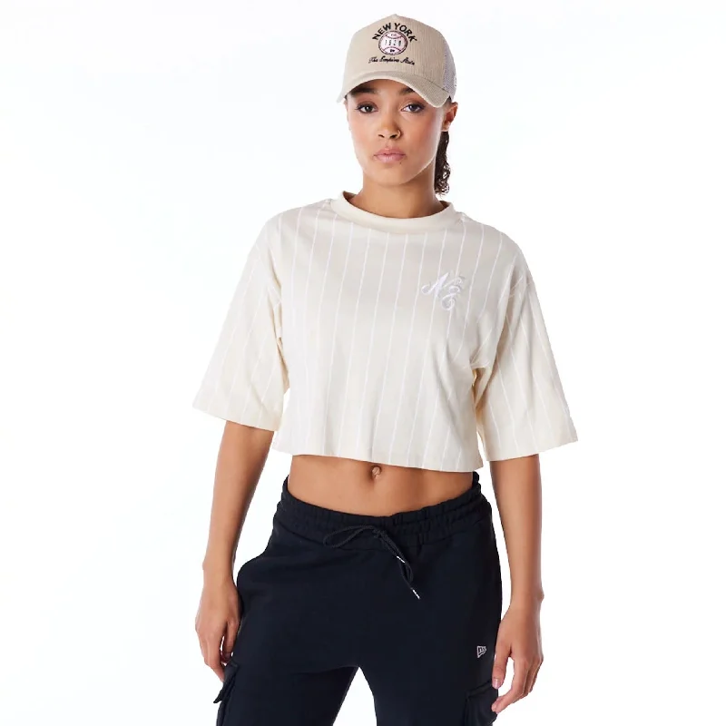 Weekend Bargains Await You New Era Womens Pinstripe Light Beige Crop T-Shirt