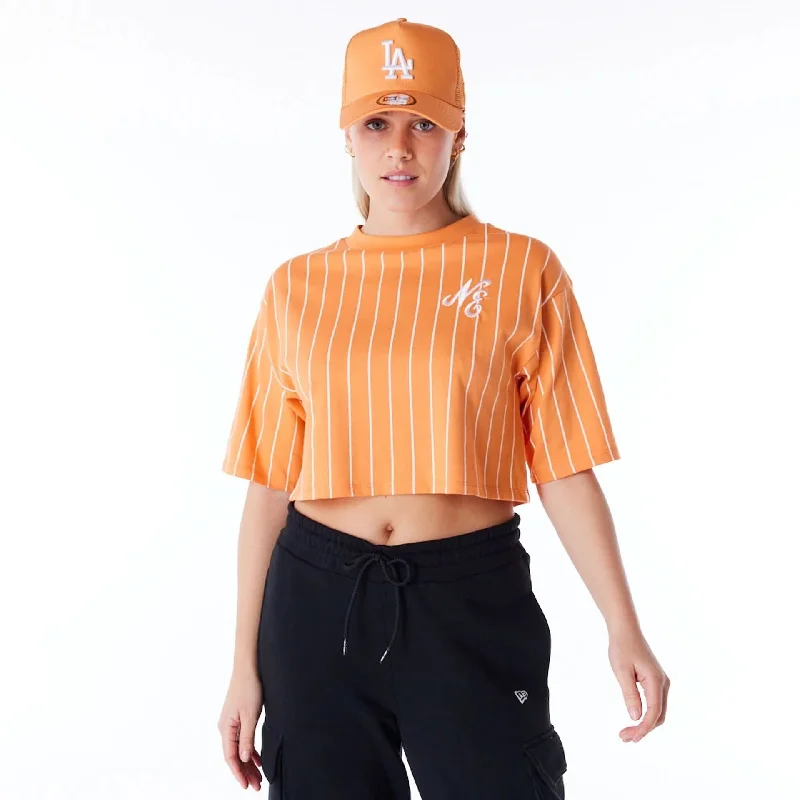 Weekend Discounts to Enjoy New Era Womens Pinstripe Orange Crop T-Shirt