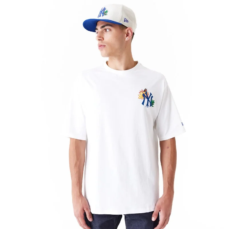 Limited Time Discount New York Yankees MLB Floral Graphic White Oversized T-Shirt