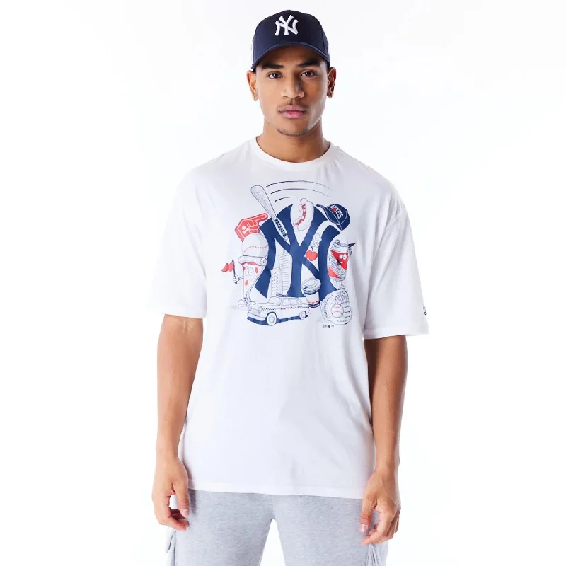 New Arrival New York Yankees MLB Food Graphic White Oversized T-Shirt