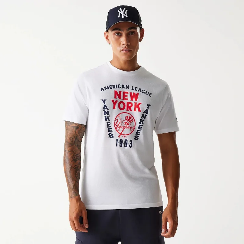 Mega Sale New York Yankees MLB Slanted Logo White T-Shirt