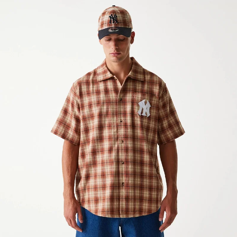 Deal Alert New York Yankees Plaid Brown Short Sleeve Shirt