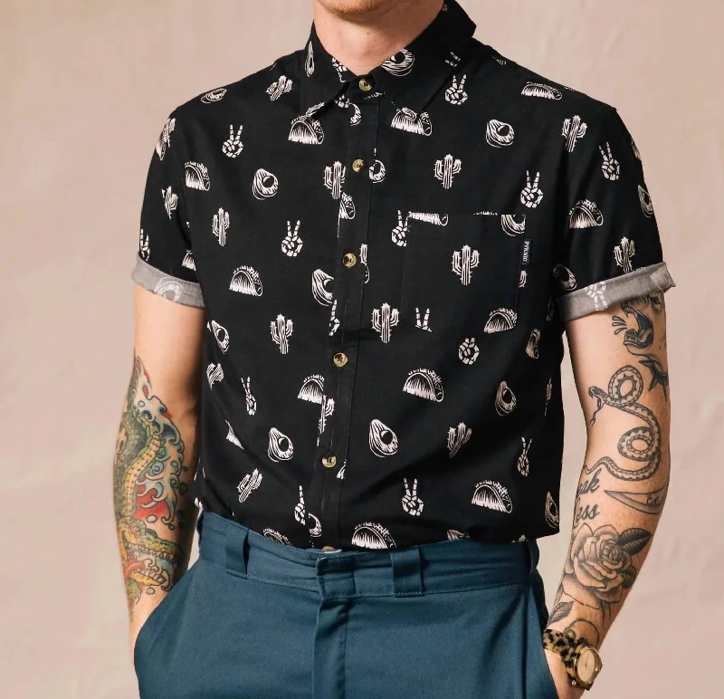 Mega Deal No Problemo Cactus Tacos Casual Button Down Shirt In Black