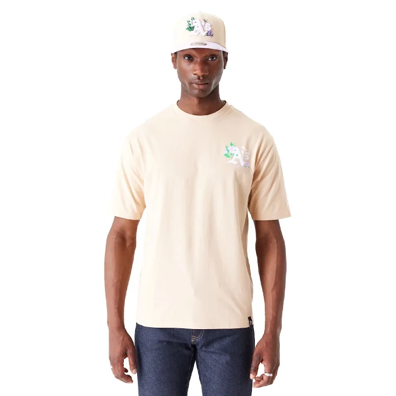Year-End Sale Oakland Athletics MLB Floral Graphic Light Beige Oversized T-Shirt