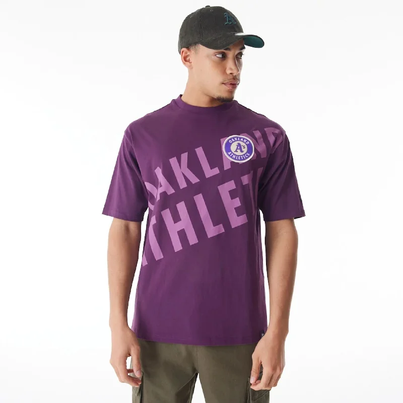 Limited Supply Oakland Athletics MLB Script Graphic Dark Purple Oversized T-Shirt