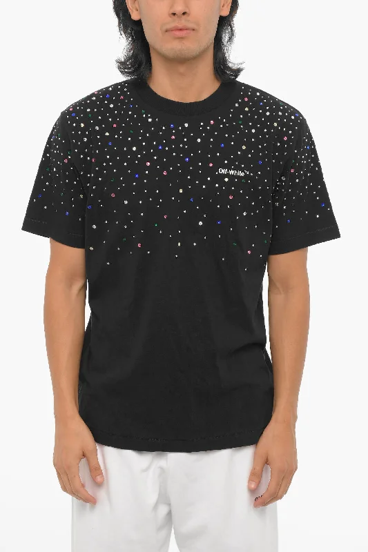 Today's Deal Off-White Crewneck T-Shirt Embellished with Rhinestones