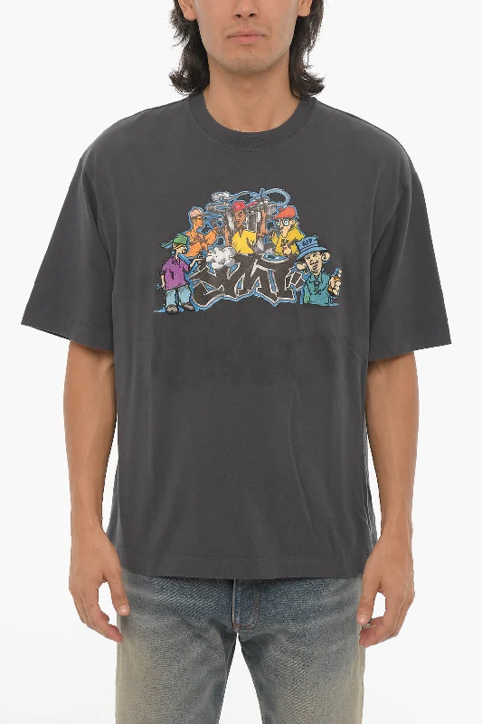 Super Bargain Off-White SEASONAL Crew-neck T-Shirt with Graffiti Print